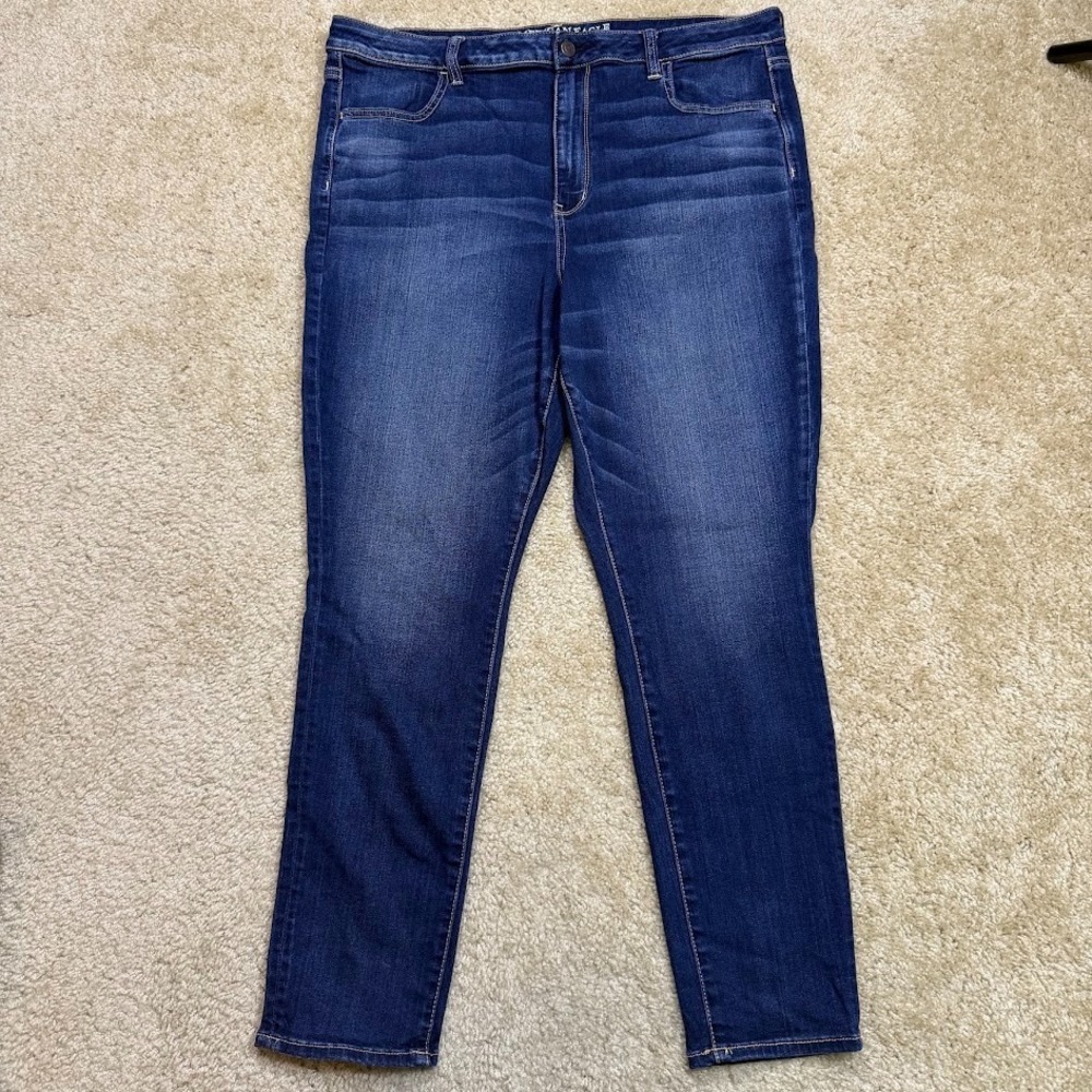 American Eagle Super‎ Hi-Rise Jegging Stretch Size 38 Blue Dark Wash AEO Denim